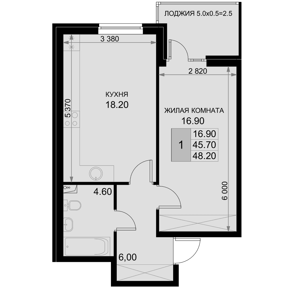 Продается 2-комн. квартира, 45.7 м²