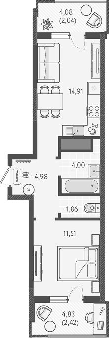 Продается 1-комн. квартира, 37.26 м²
