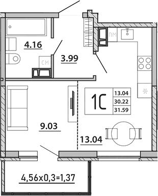 Продается 1-комн. квартира, 30.22 м²