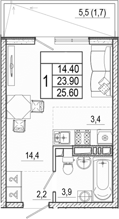 Продается 1-комн. квартира, 23.9 м²
