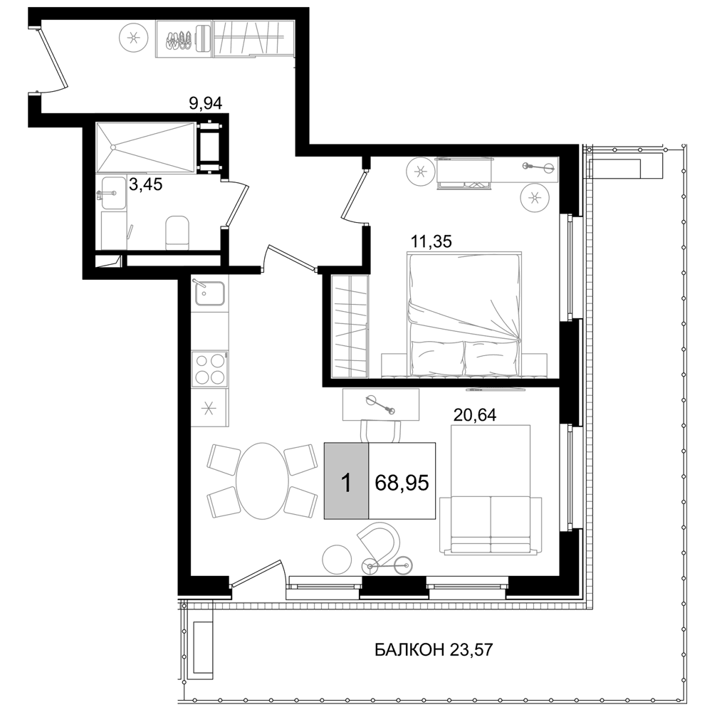 Продается 2-комн. квартира, 45.38 м²