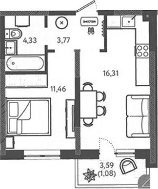 Продается 1-комн. квартира, 35.87 м²