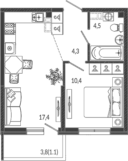 Продается 2-комн. квартира, 36.6 м²