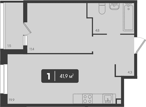 Продается 1-комн. квартира, 40.4 м²