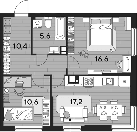 Продается 2-комн. квартира, 60.4 м²