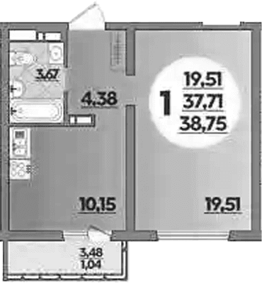 Продается 1-комн. квартира, 37.71 м²