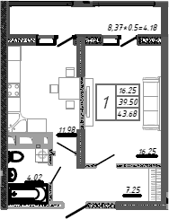 Продается 1-комн. квартира, 39.5 м²