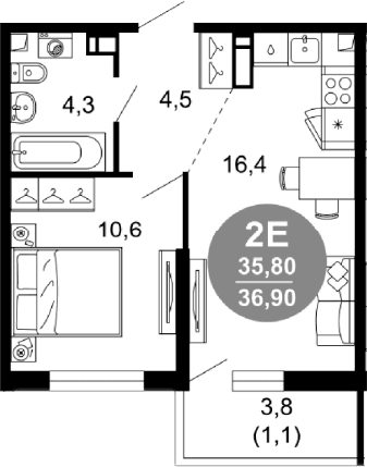 Продается 2-комн. квартира, 35.8 м²