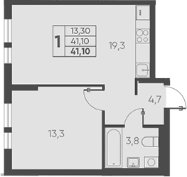 Продается 1-комн. квартира, 41.1 м²
