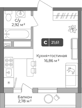 Продается 1-комн. квартира, 20.78 м²