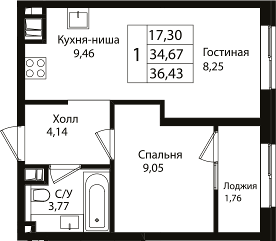 Продается 2-комн. квартира, 34.45 м²