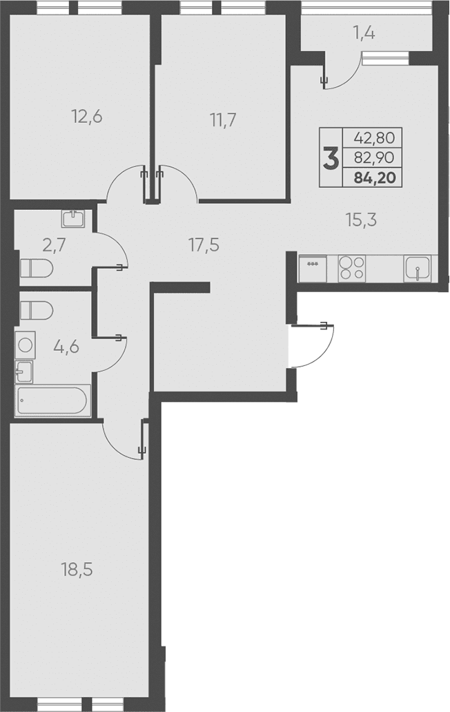 Продается 3-комн. квартира, 82.9 м²
