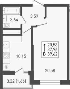 Продается 1-комн. квартира, 38.8 м²