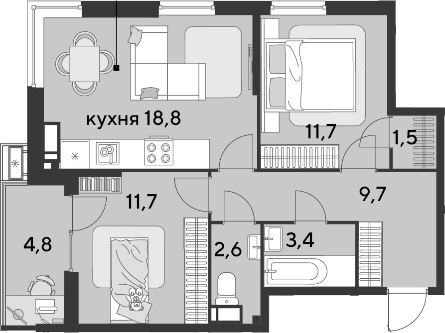Продается 3-комн. квартира, 59.4 м²