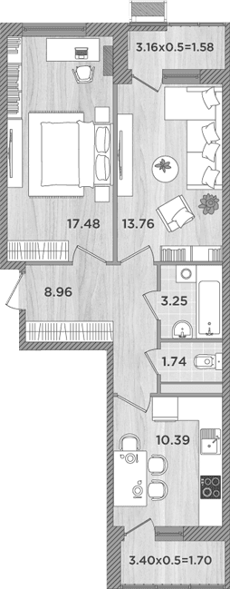 Продается 2-комн. квартира, 55.58 м²