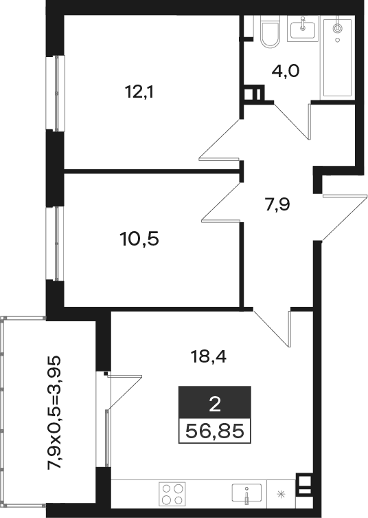 Продается 2-комн. квартира, 52.9 м²