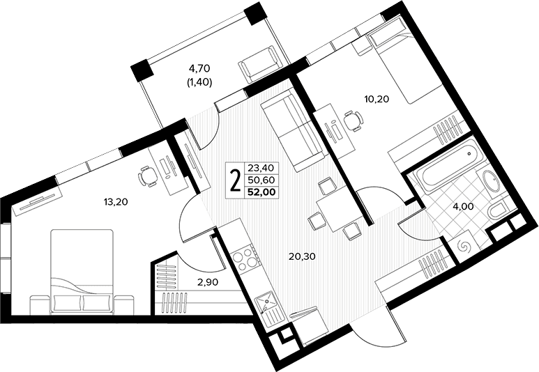 Продается 2-комн. квартира, 50.6 м²