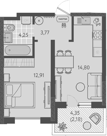 Продается 1-комн. квартира, 35.73 м²