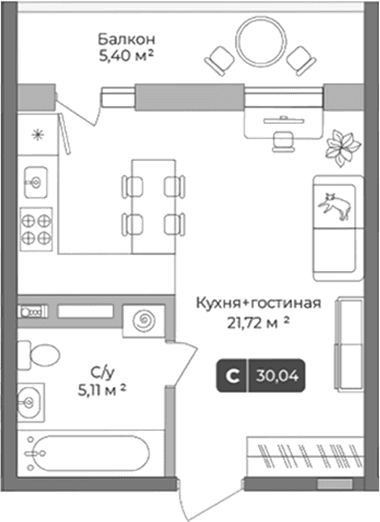 Продается 1-комн. квартира, 28.42 м²