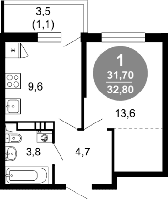 Продается 1-комн. квартира, 31.7 м²