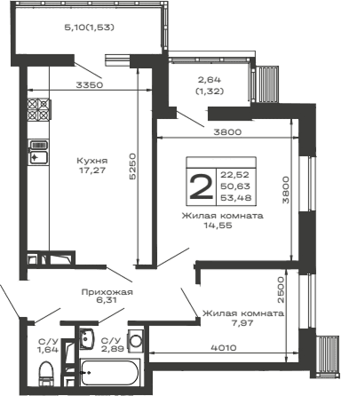 Продается 2-комн. квартира, 50.63 м²