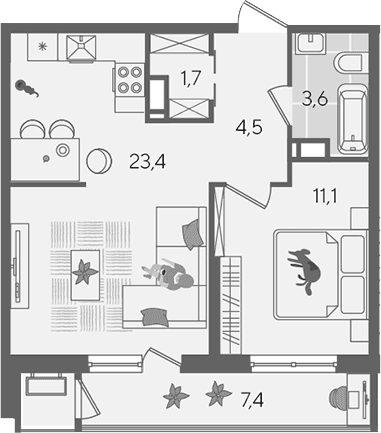 Продается 2-комн. квартира, 44.3 м²