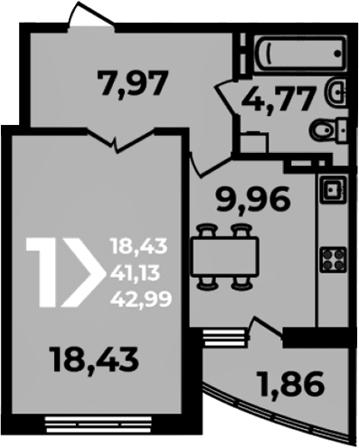 Продается 1-комн. квартира, 41.13 м²