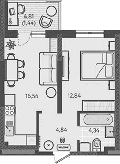 Продается 2-комн. квартира, 37.84 м²