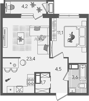 Продается 2-комн. квартира, 44.3 м²
