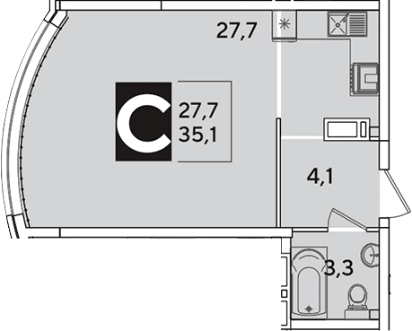 Продается 1-комн. квартира, 35.1 м²