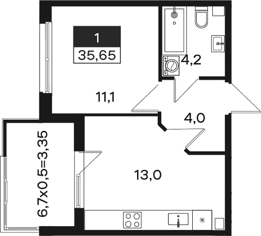 Продается 1-комн. квартира, 32.3 м²