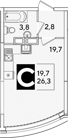 Продается 1-комн. квартира, 26.3 м²