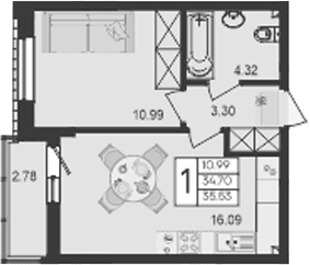 Продается 1-комн. квартира, 34.7 м²