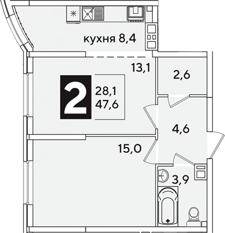 Продается 2-комн. квартира, 47.6 м²
