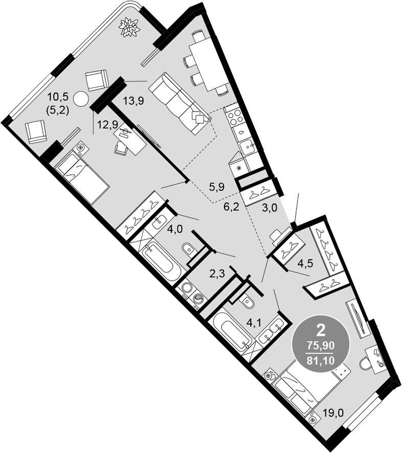 Продается 3-комн. квартира, 75.9 м²