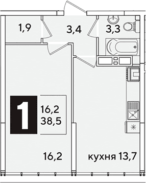 Продается 1-комн. квартира, 38.5 м²
