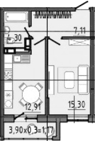 Продается 1-комн. квартира, 43.7 м²
