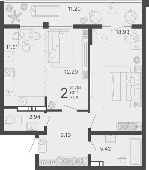 Продается 2-комн. квартира, 60.1 м²
