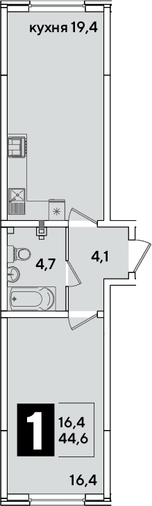 Продается 2-комн. квартира, 44.6 м²