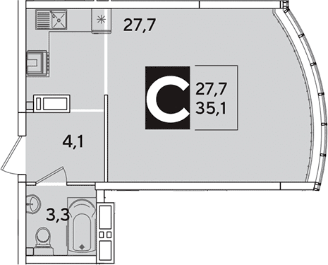 Продается 1-комн. квартира, 35.1 м²