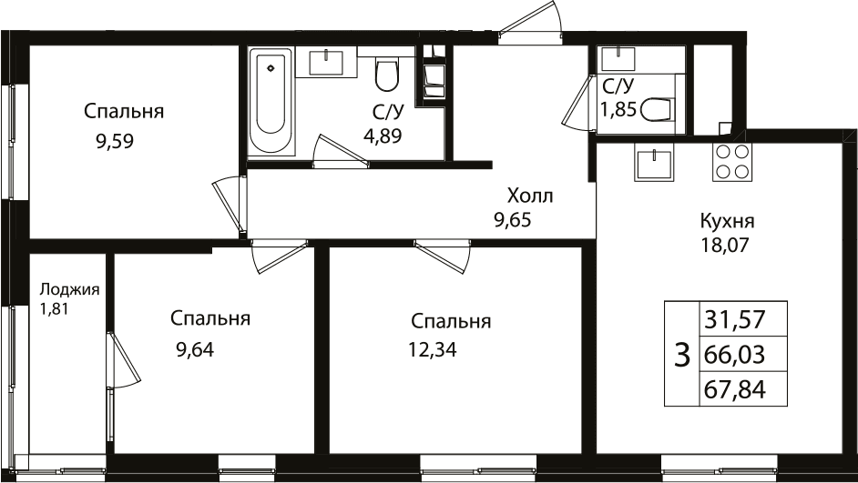 Продается 4-комн. квартира, 65.44 м²