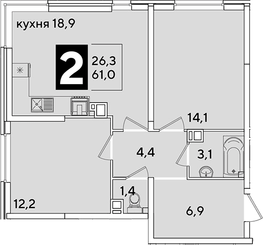 Продается 3-комн. квартира, 61 м²