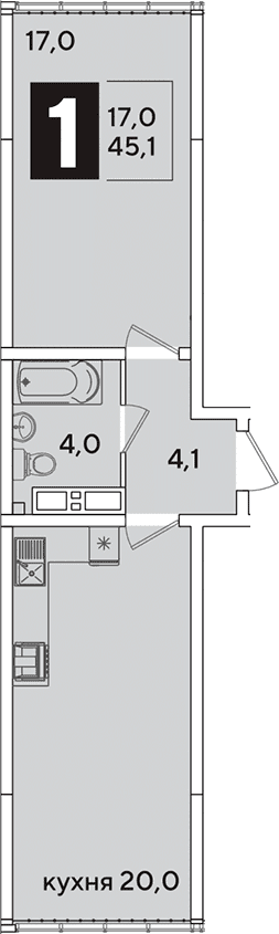 Продается 2-комн. квартира, 45.1 м²