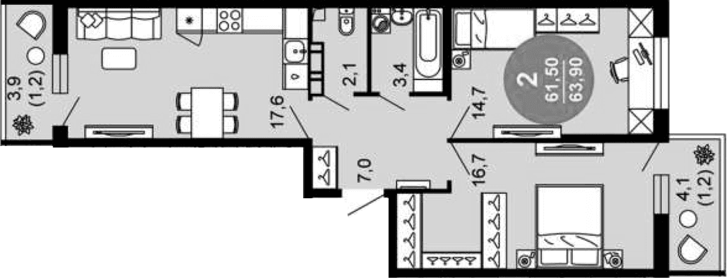 Продается 3-комн. квартира, 61.5 м²