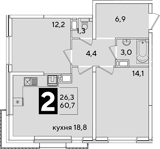 Продается 3-комн. квартира, 60.7 м²