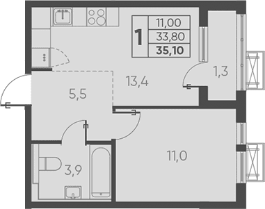 Продается 1-комн. квартира, 35.1 м²