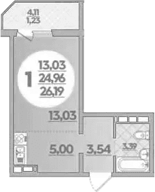 Продается 1-комн. квартира, 24.96 м²