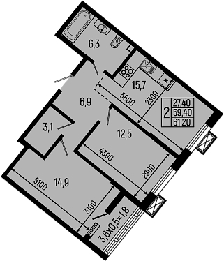 Продается 2-комн. квартира, 59.4 м²