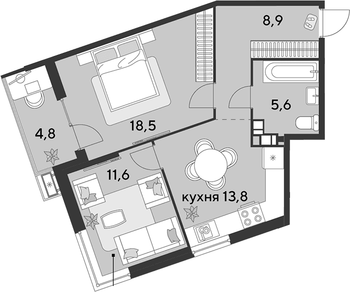 Продается 2-комн. квартира, 58.4 м²