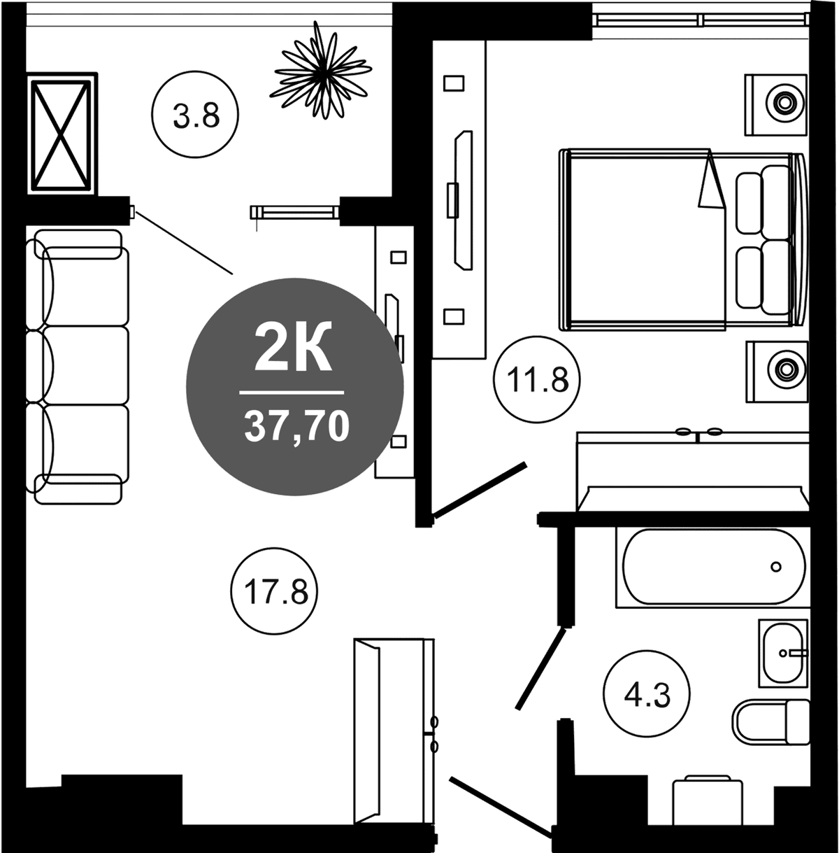 Продается 2-комн. квартира, 33.9 м²